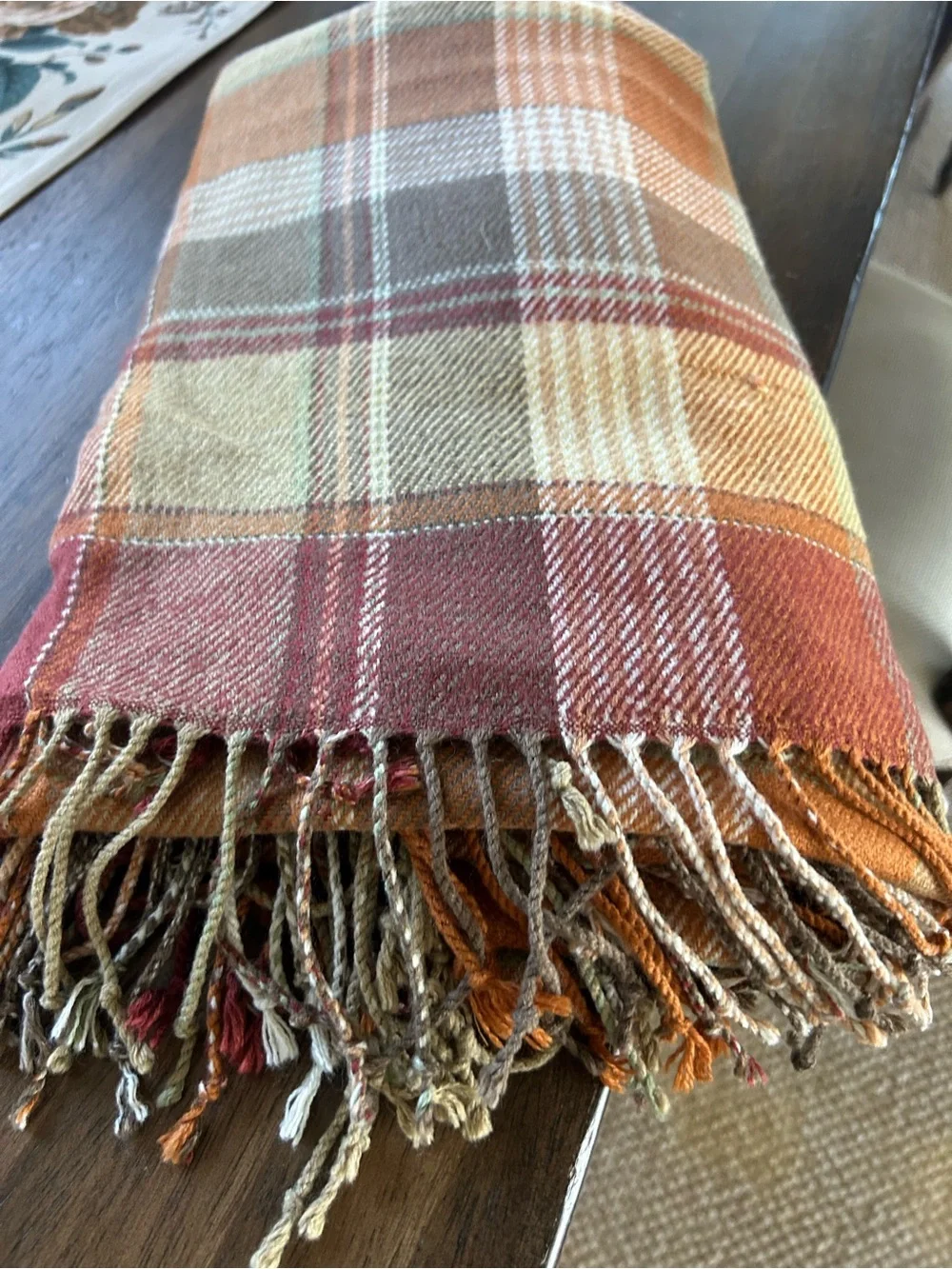 Pottery Barn Fall Plaid table throw, 50x 50